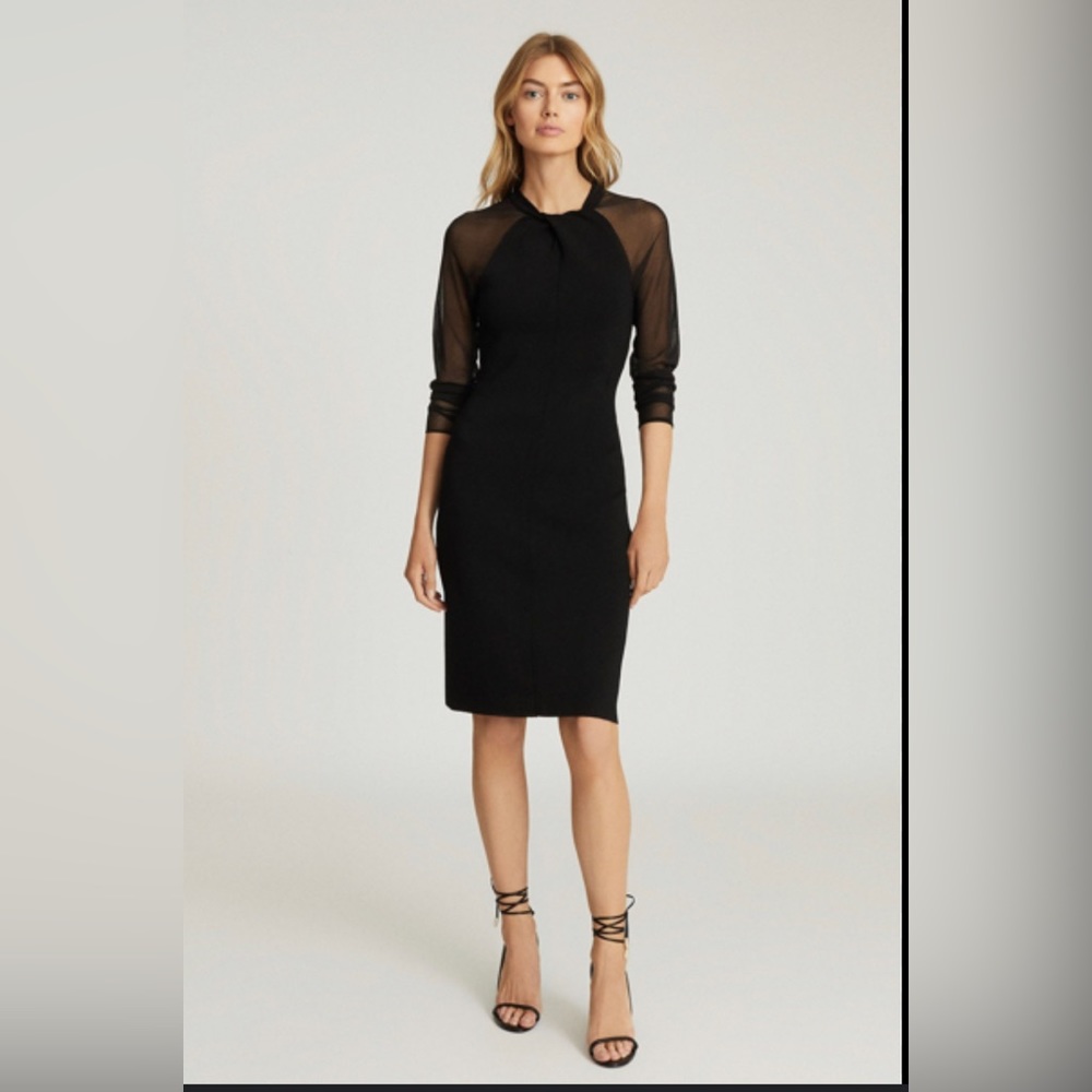 Reiss Tula Sheer Sleeve Twist Bodycon Dress